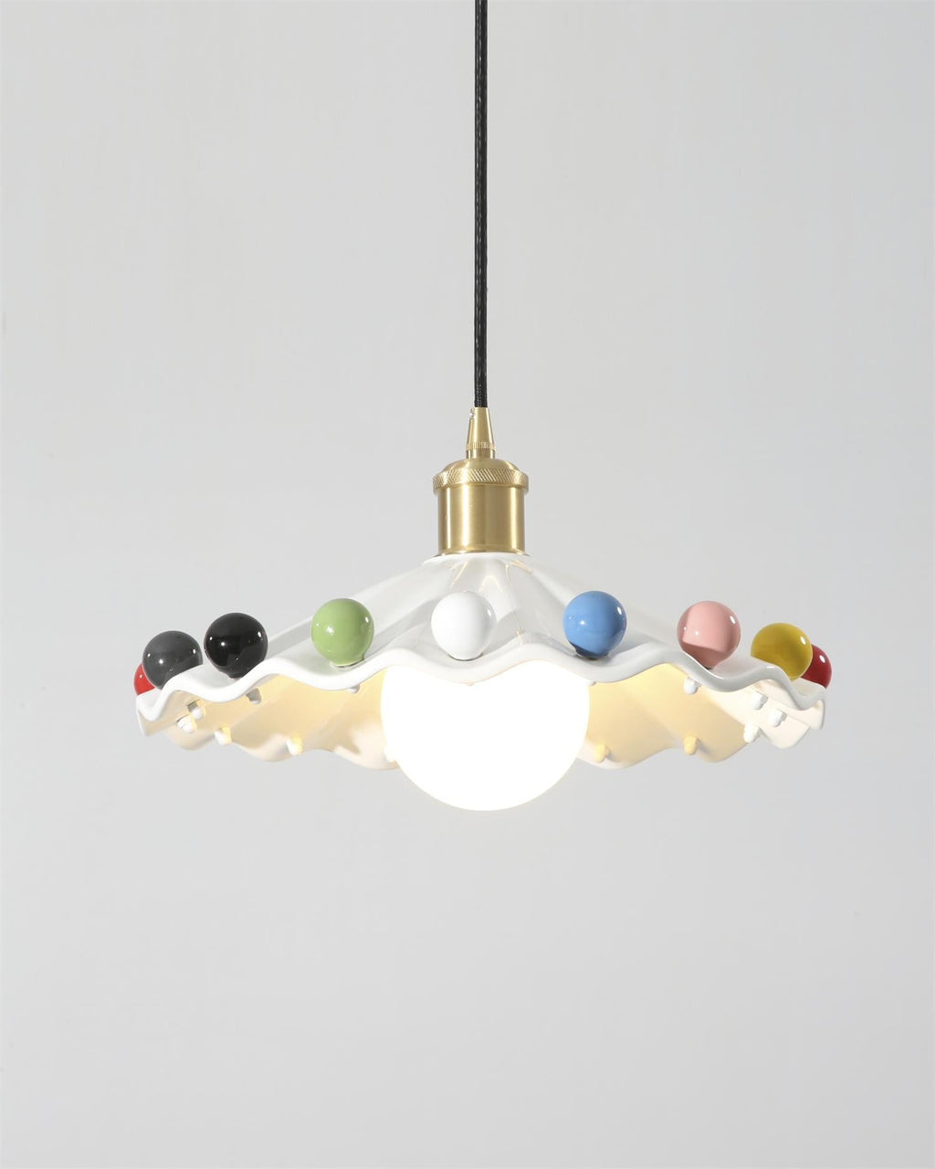 Fonthill Pendant Lamp, Sculpted Wavy Form, Glossy Bead Detail