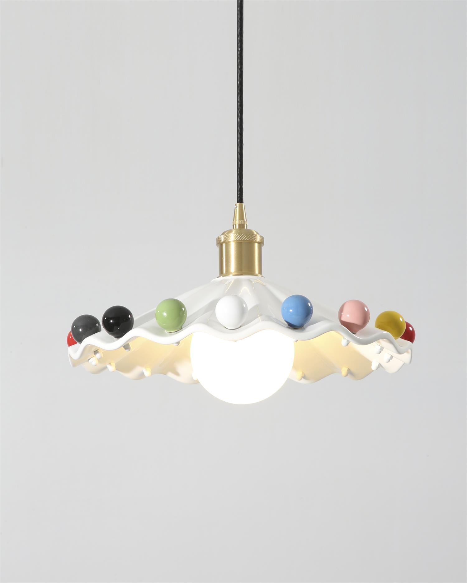 Fonthill Pendant Lamp, Sculpted Wavy Form, Glossy Bead Detail