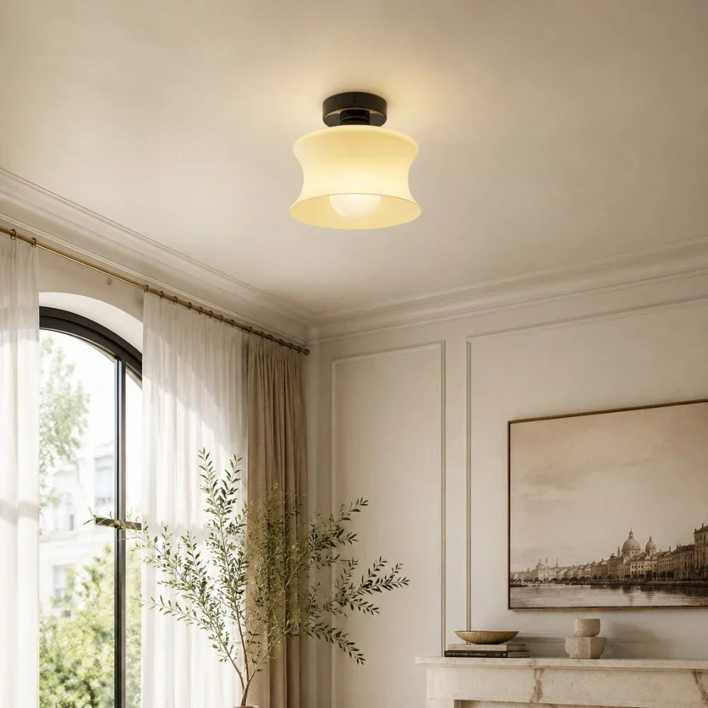 French Bauhaus Glass Flush Mount Ceiling Light 20 Cm Diameter Chrome Canopy