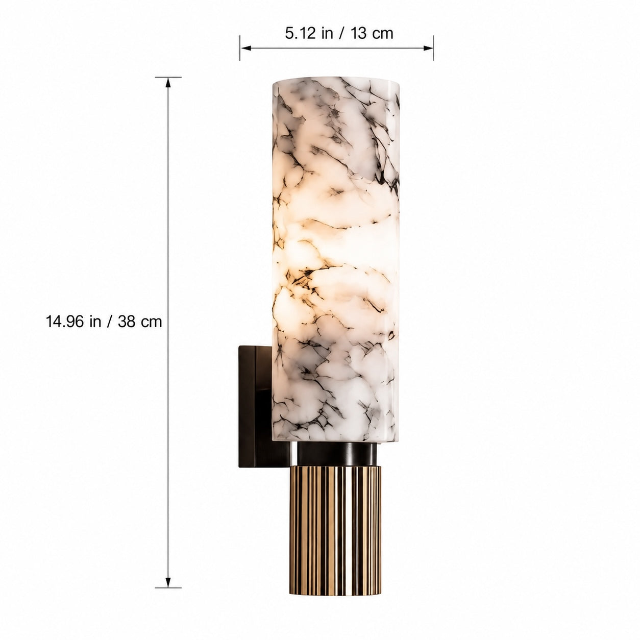 Contemporary Wall Light Wall Mounted Alabaster Cylinder Fluted Copper Base LED Sconce 38cm | ribuella