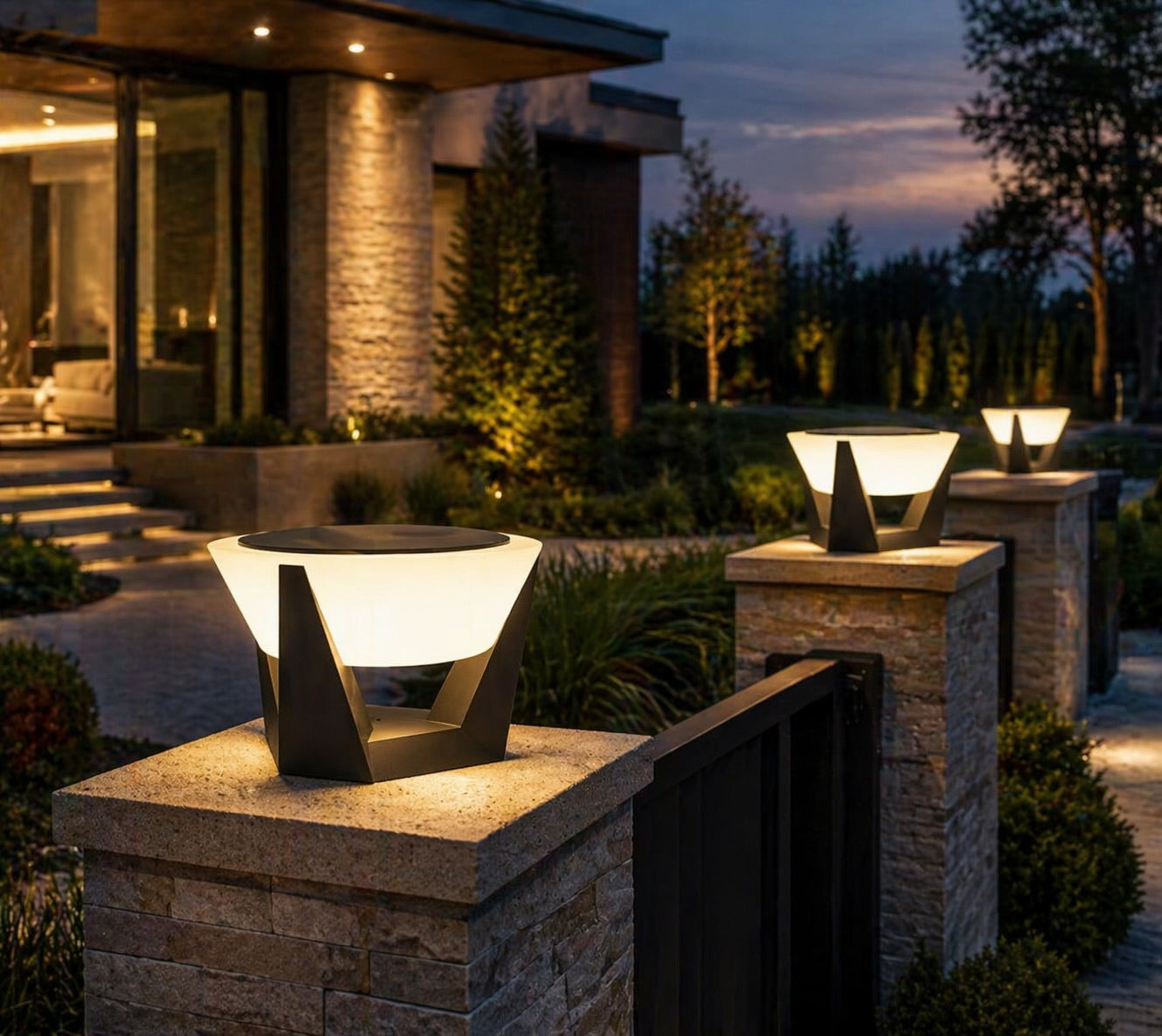 Modern Solar Post Light Outdoor Column Fixture IP65 Stainless Steel Acrylic LED 3000K Warm White | ribuella