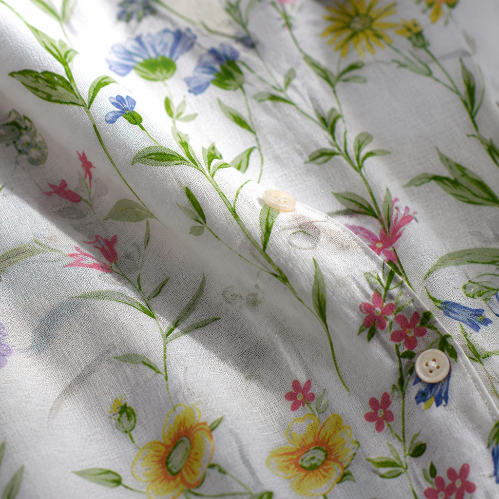 SerenLuxe – Breezy Cotton-Linen Floral Shirt with V-Neck | ribuella