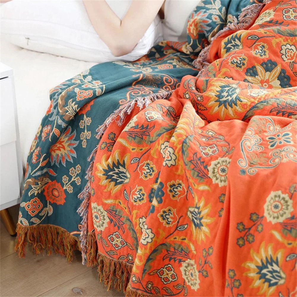 Vintage Floral Reversible Throw Blanket — Dual Sided Rustic Print Accent