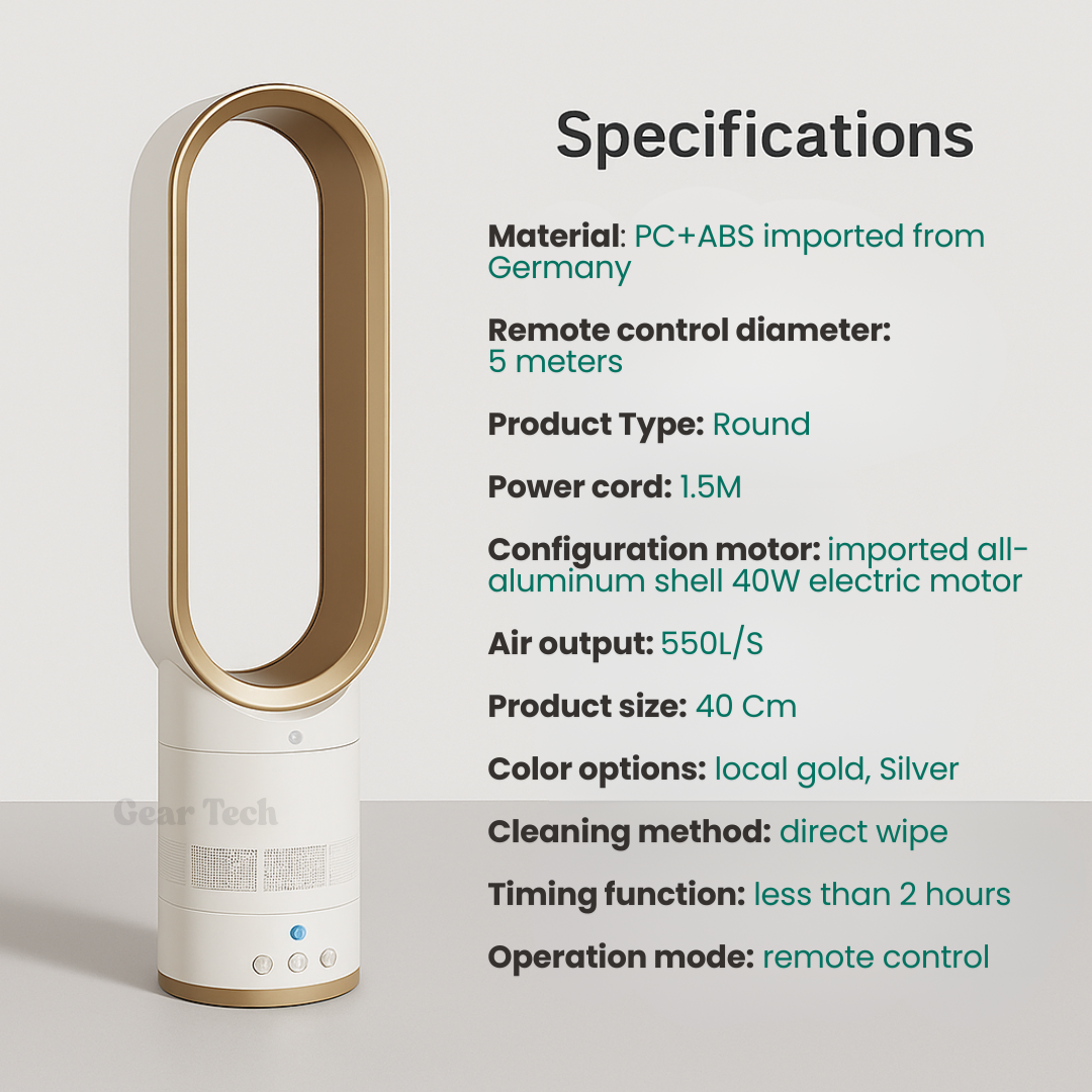 Sleek Oscillating Bladeless Fan — Remote Control And Quiet Airflow