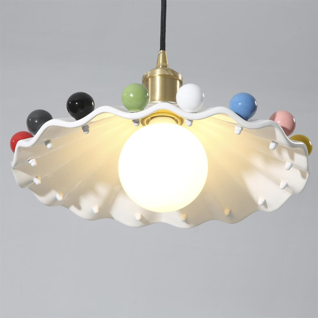 Fonthill Pendant Lamp, Sculpted Wavy Form, Glossy Bead Detail