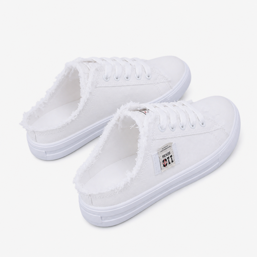 StridePulse – Casual Denim Mule Sneakers with Frayed Edges | ribuella