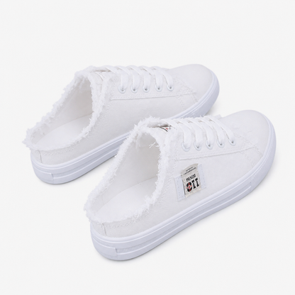 StridePulse – Casual Denim Mule Sneakers with Frayed Edges | ribuella