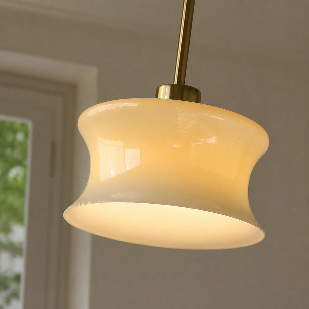 French Retro Glass Pendant Light, Compact Hourglass Shade, Slim Suspension