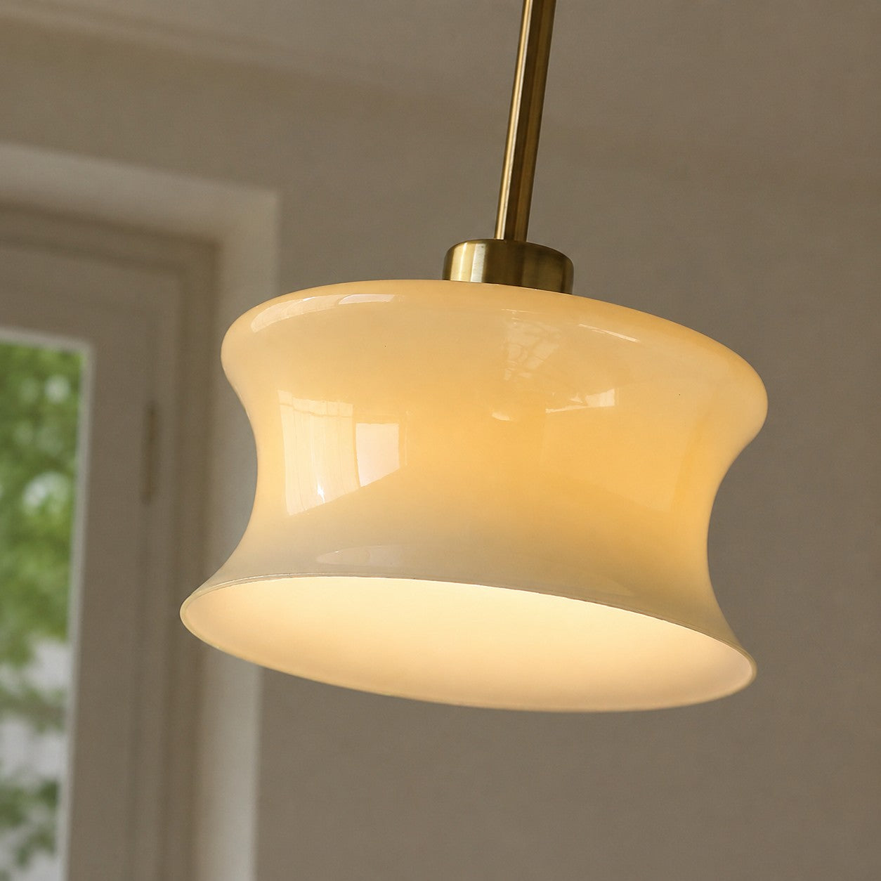 French Retro Glass Pendant Light, Compact Hourglass Shade, Slim Suspension