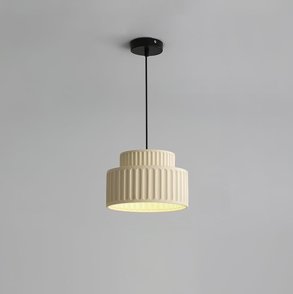 Fluted Resin Drum Pendant Light, Nordic Minimalist Textured Shade