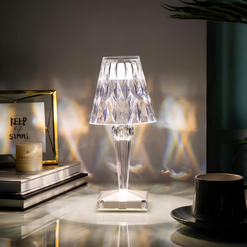 Lámpara decorativa de cristal regulable - Control táctil y diseño compacto recargable