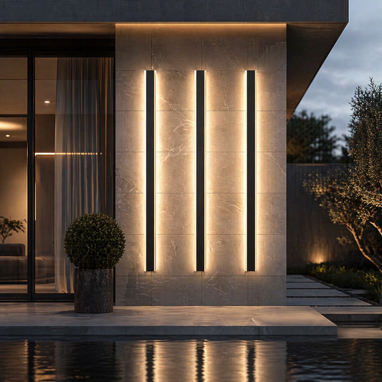 Dimmbare wasserdichte IP65-LED-Außenwandleuchte aus Aluminium, Streifenschirm, Schwarz | ribuella
