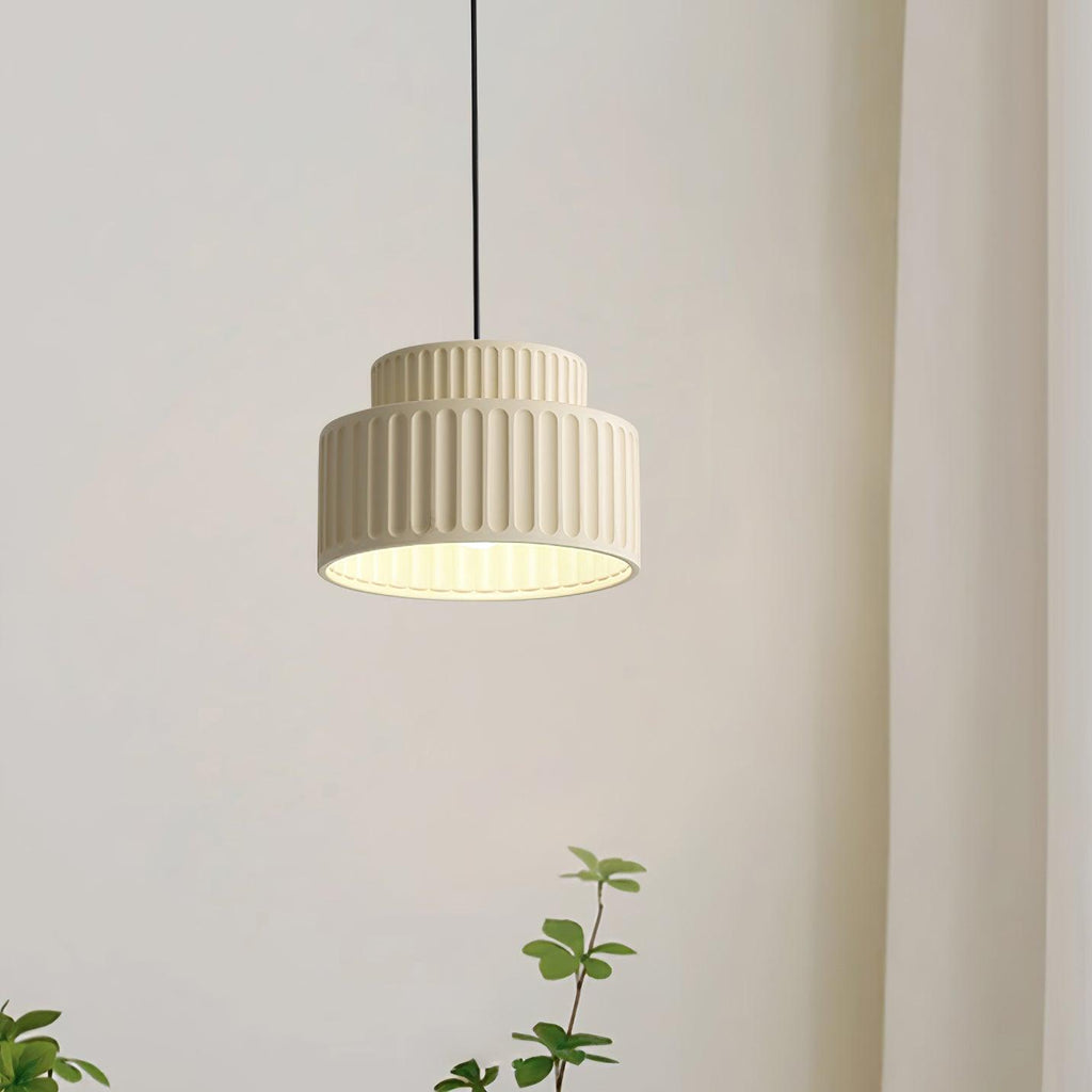 Fluted Resin Drum Pendant Light, Nordic Minimalist Textured Shade