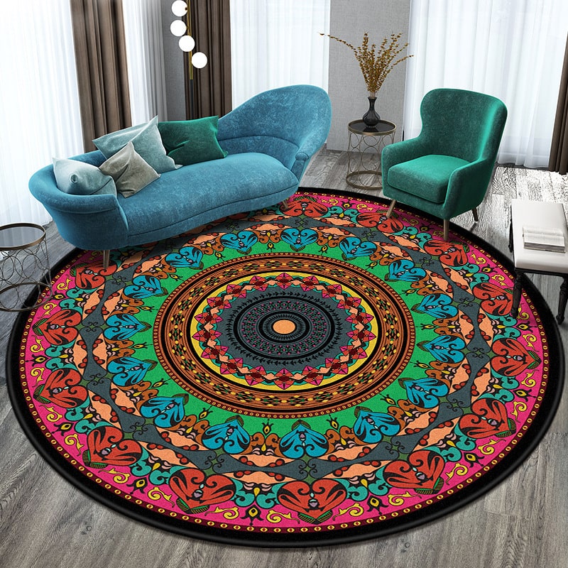 8 Foot Round Area Rug Concentric Geometric Mandala Pattern