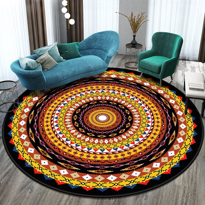 8 Foot Round Area Rug Concentric Geometric Mandala Pattern