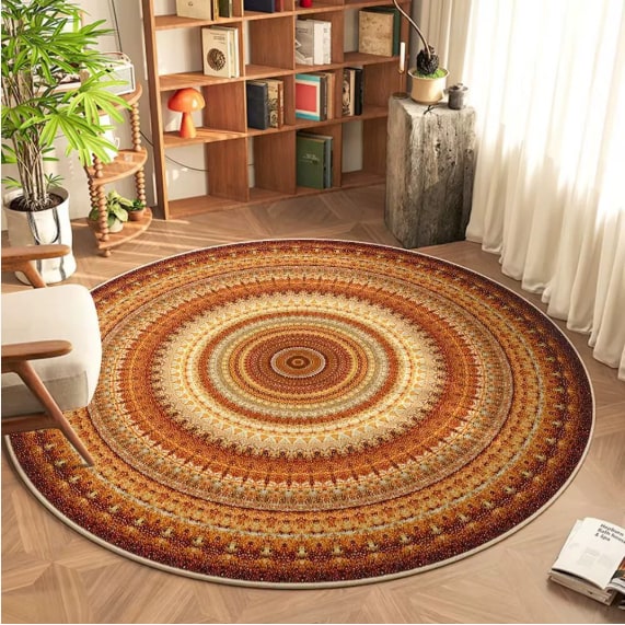 8 Foot Round Area Rug Concentric Geometric Mandala Pattern
