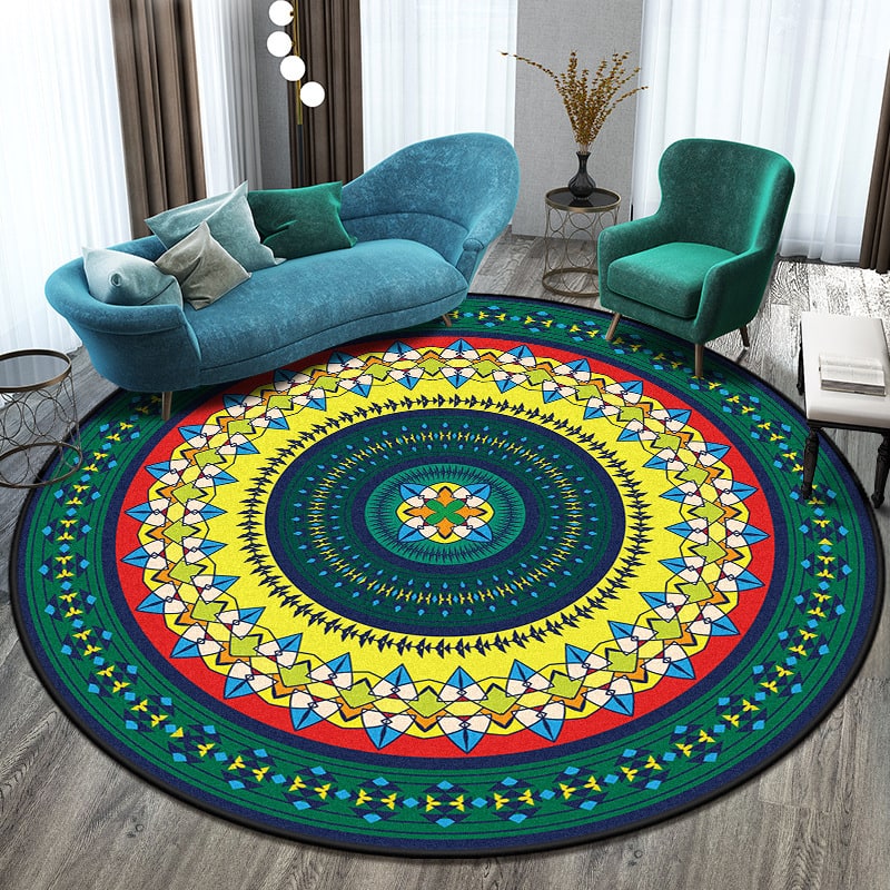 Alfombra redonda de 8 pies con patrón de mandala geométrico concéntrico