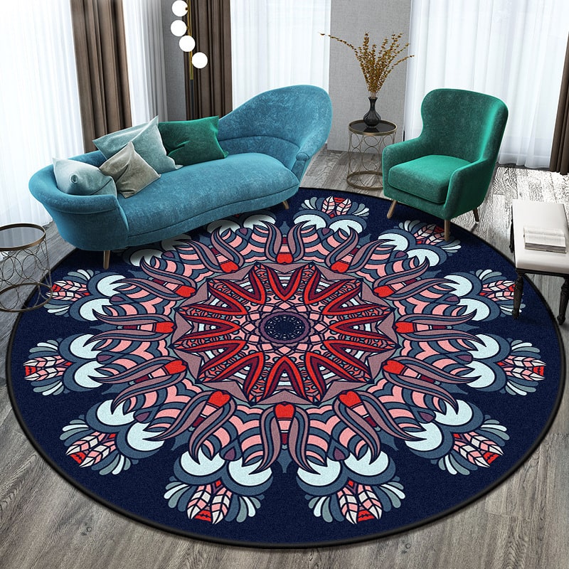 Alfombra redonda de 8 pies con patrón de mandala geométrico concéntrico