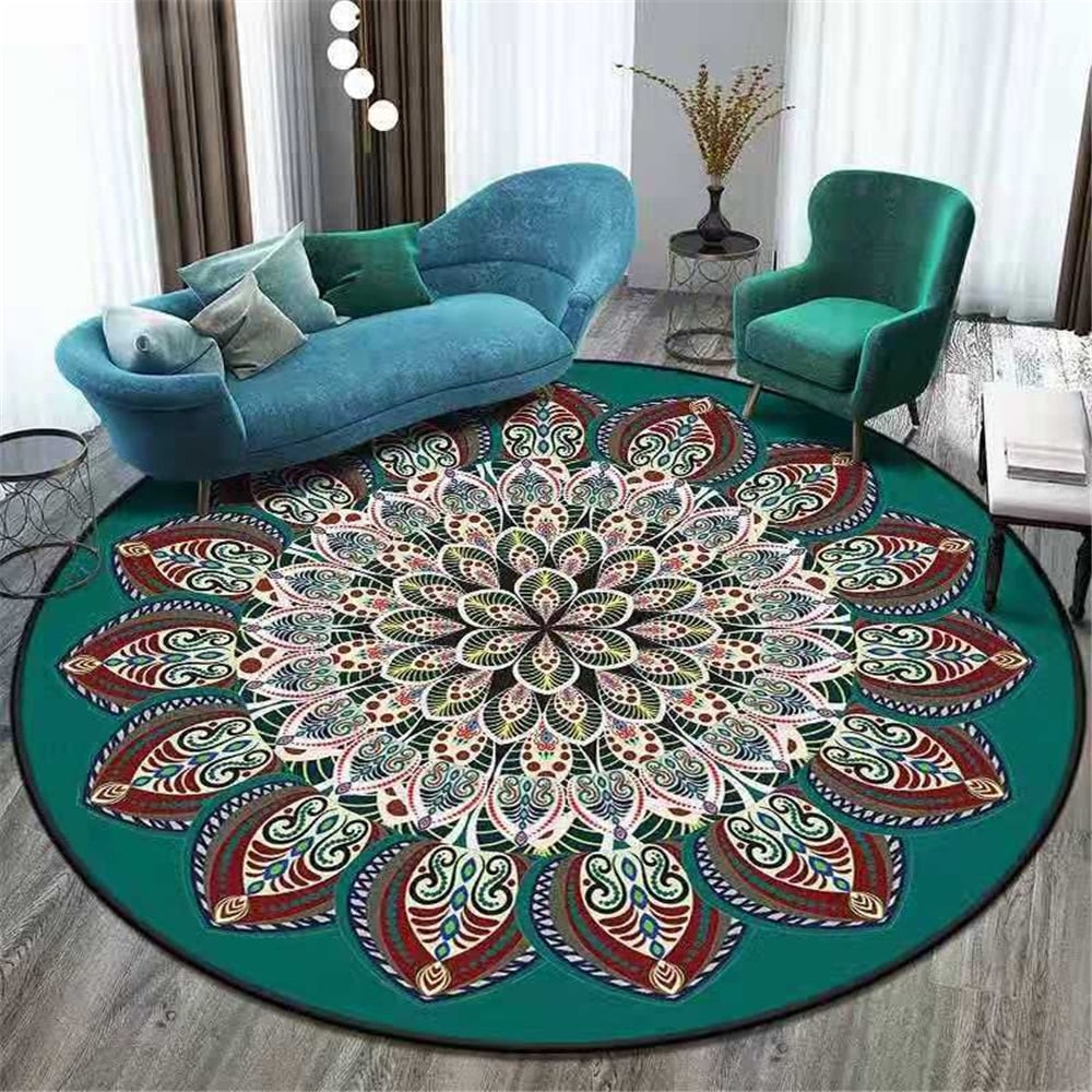Alfombra redonda de 8 pies con patrón de mandala geométrico concéntrico