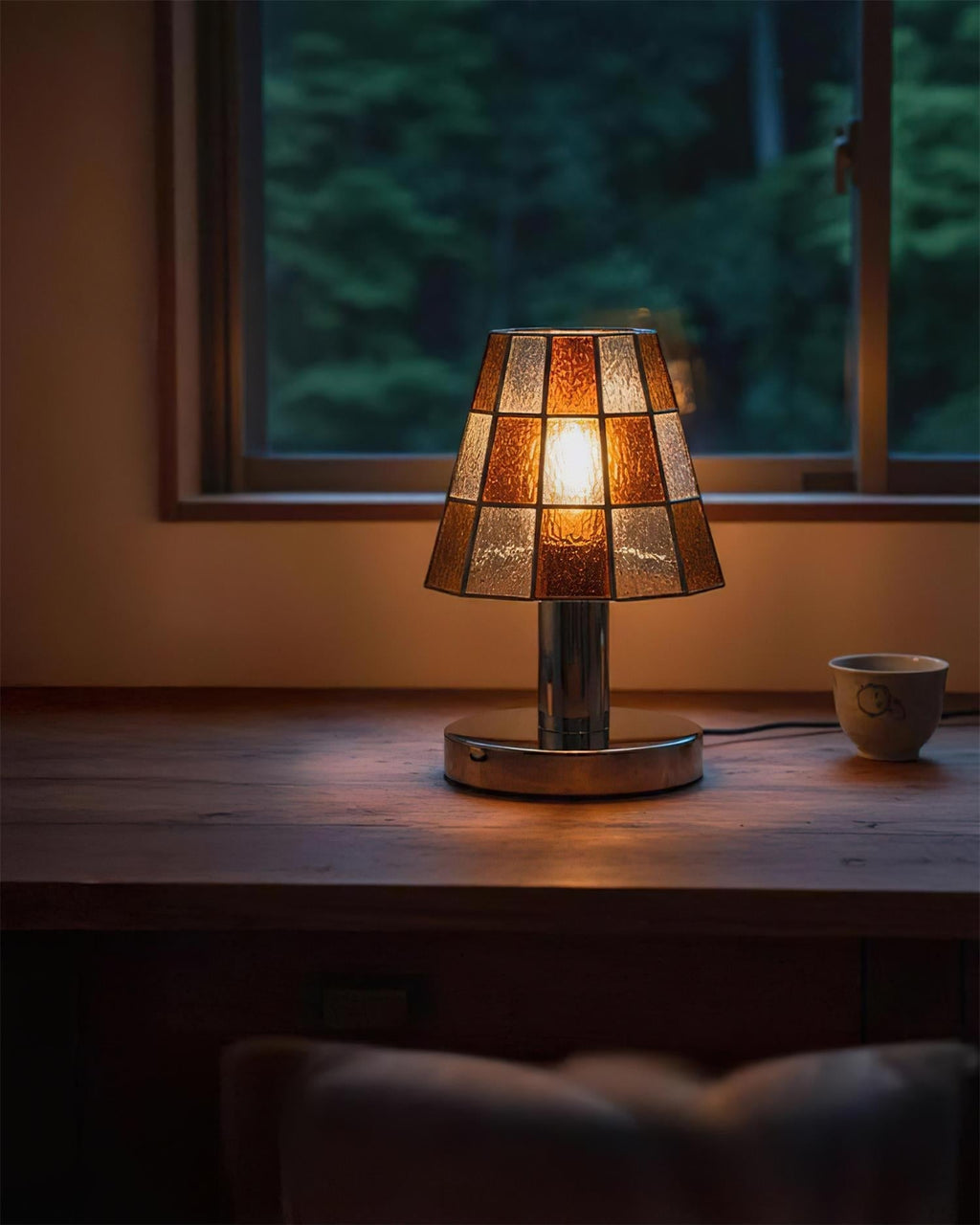 Fun Guy Table Lamp Contemporary Geometric Silhouette In Amber Blue And Clear Colors