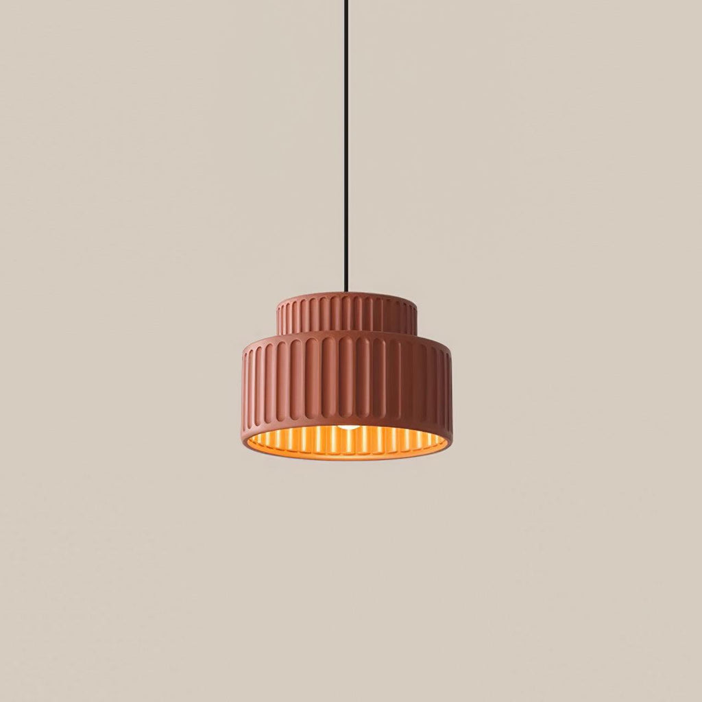 Fluted Resin Drum Pendant Light, Nordic Minimalist Textured Shade