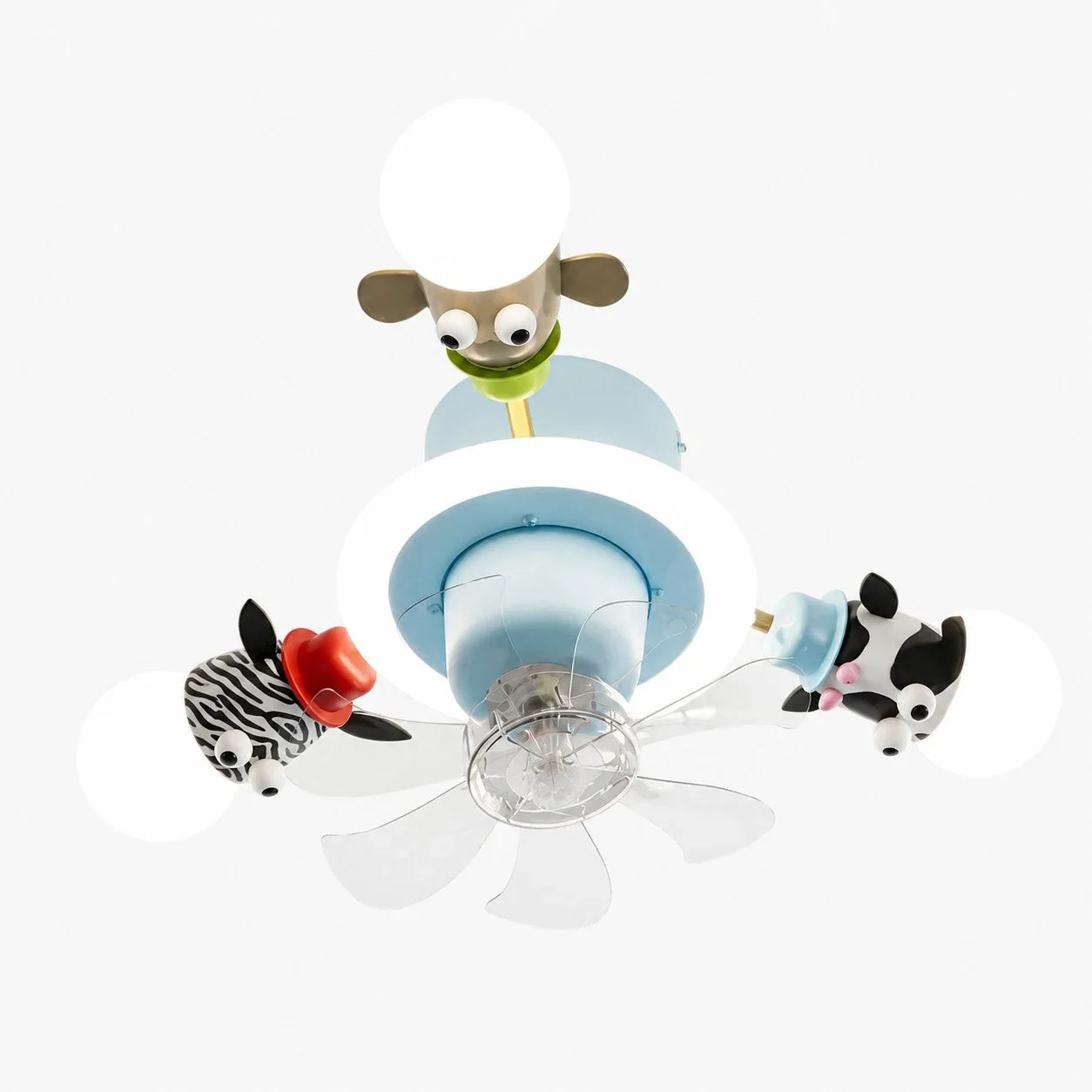 Kids Animal Ceiling Fan Light - Full-Spectrum Lighting, Globe Shades, Transparent Blades