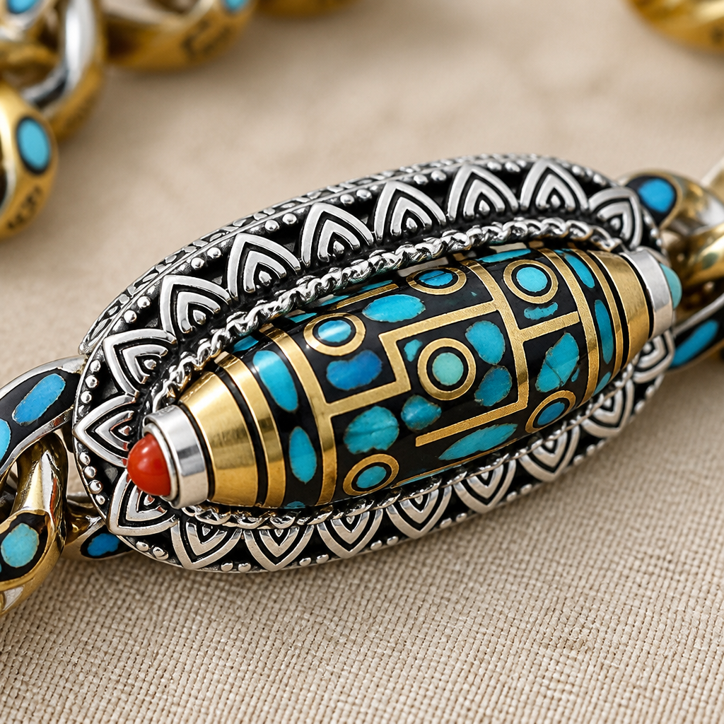 SereniStone – Tibetan Nine-Eyed Dzi Bead Bracelet Featuring Turquoise Inlay | ribuella