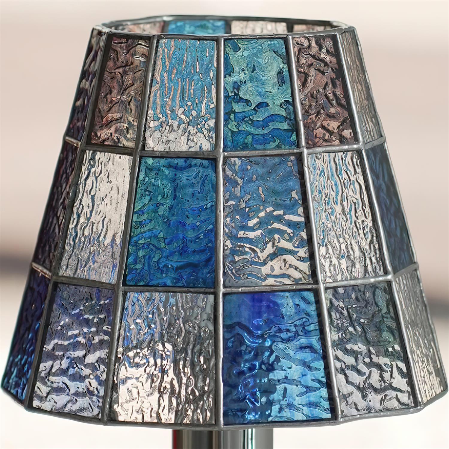 Fun Guy Table Lamp Contemporary Geometric Silhouette In Amber Blue And Clear Colors