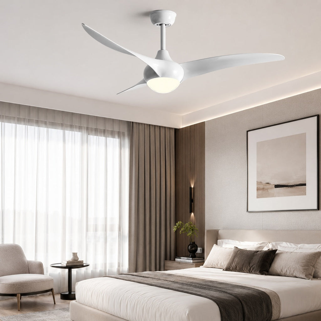 Contemporary 52 Inch Ceiling Fan with Lights Flush Mount Metal and Glass LED Dimmable DC Motor | ribuella
