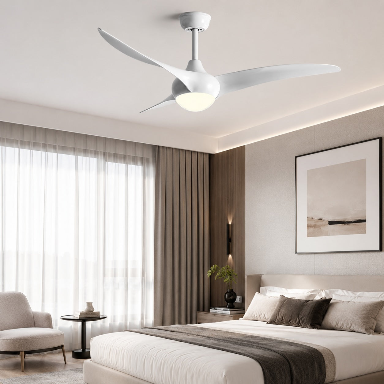 Contemporary 52 Inch Ceiling Fan with Lights Flush Mount Metal and Glass LED Dimmable DC Motor | ribuella