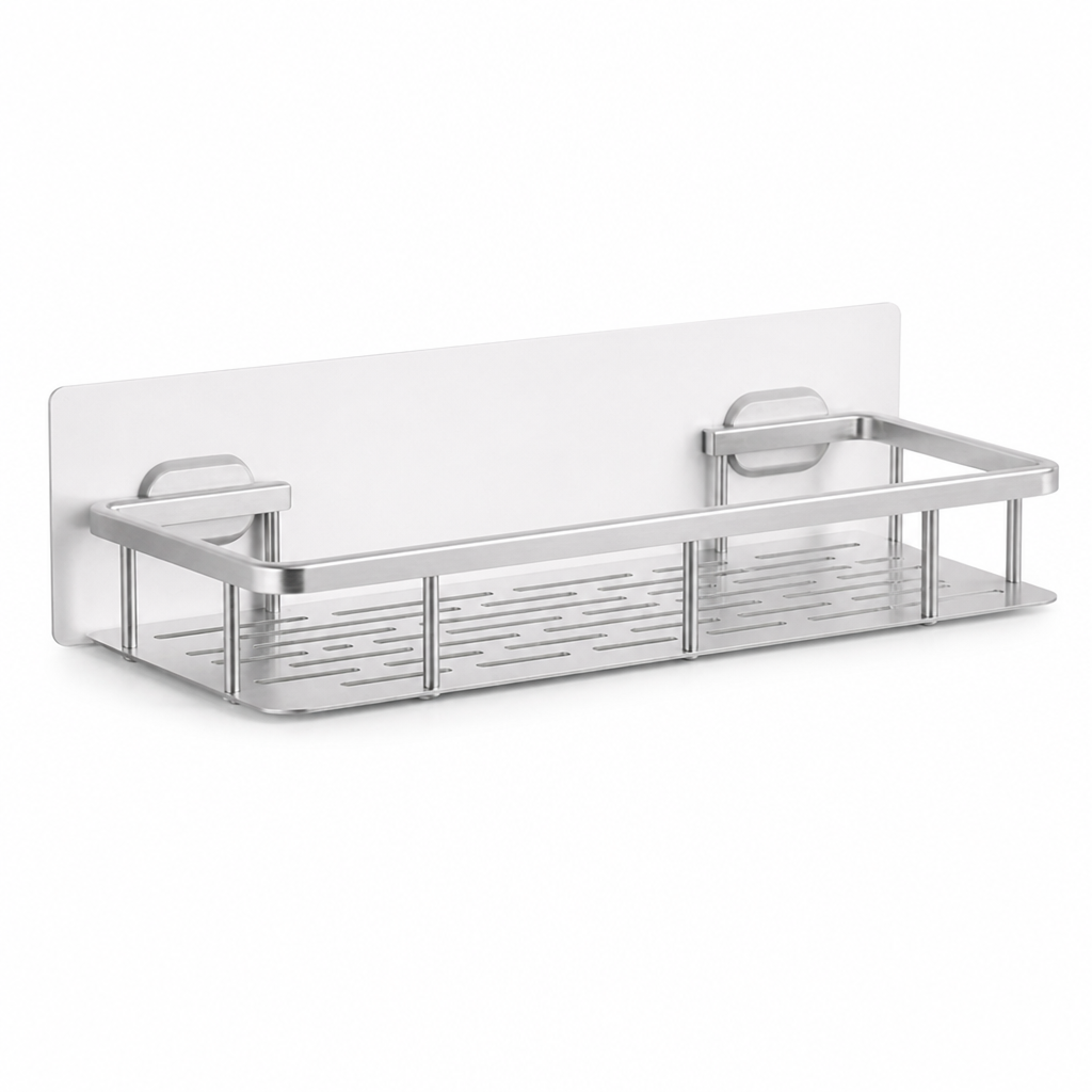 Self-Adhesive Drill-Free Stainless Steel Bathroom Wall Shelf (Holds 11 lb) | ribuella
