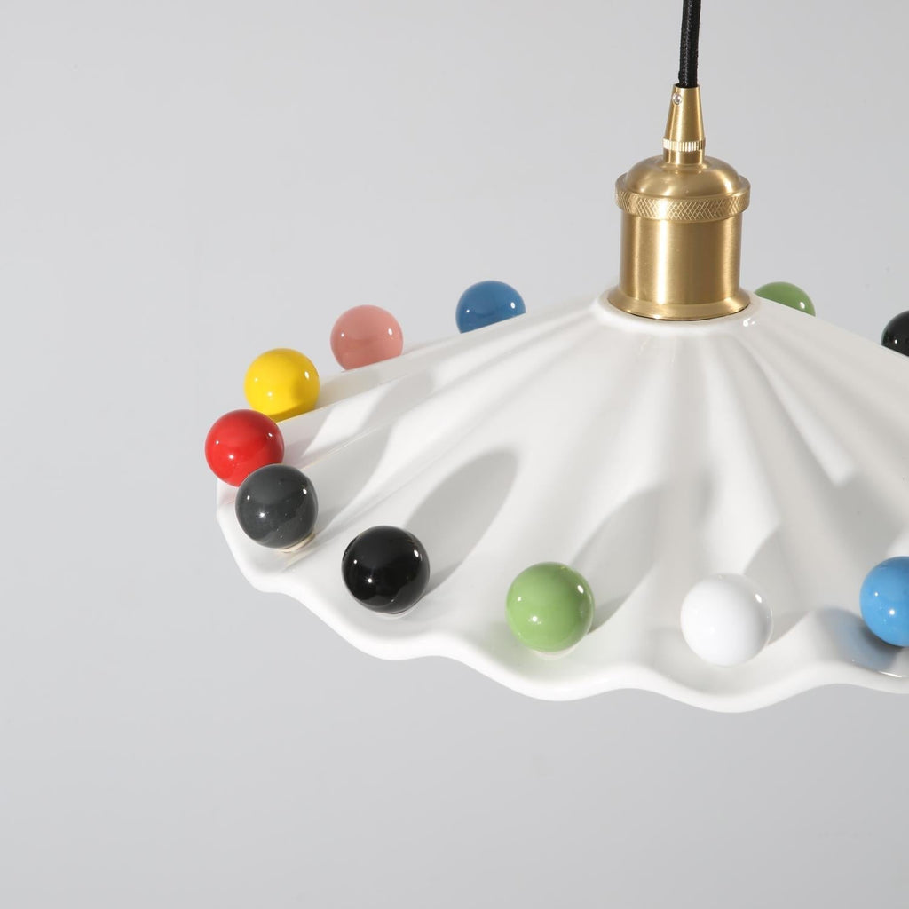 Fonthill Pendant Lamp, Sculpted Wavy Form, Glossy Bead Detail