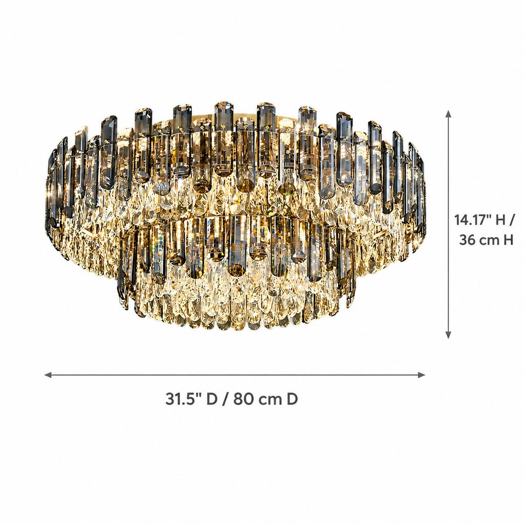 Modern Round Ceiling Light Chandelier with Crystal Accents Stainless Steel LED Adjustable Color Temperature | ribuella