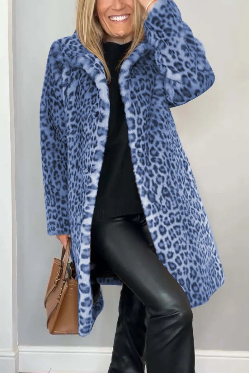 Manteau Mi-Long Imprimé Léopard