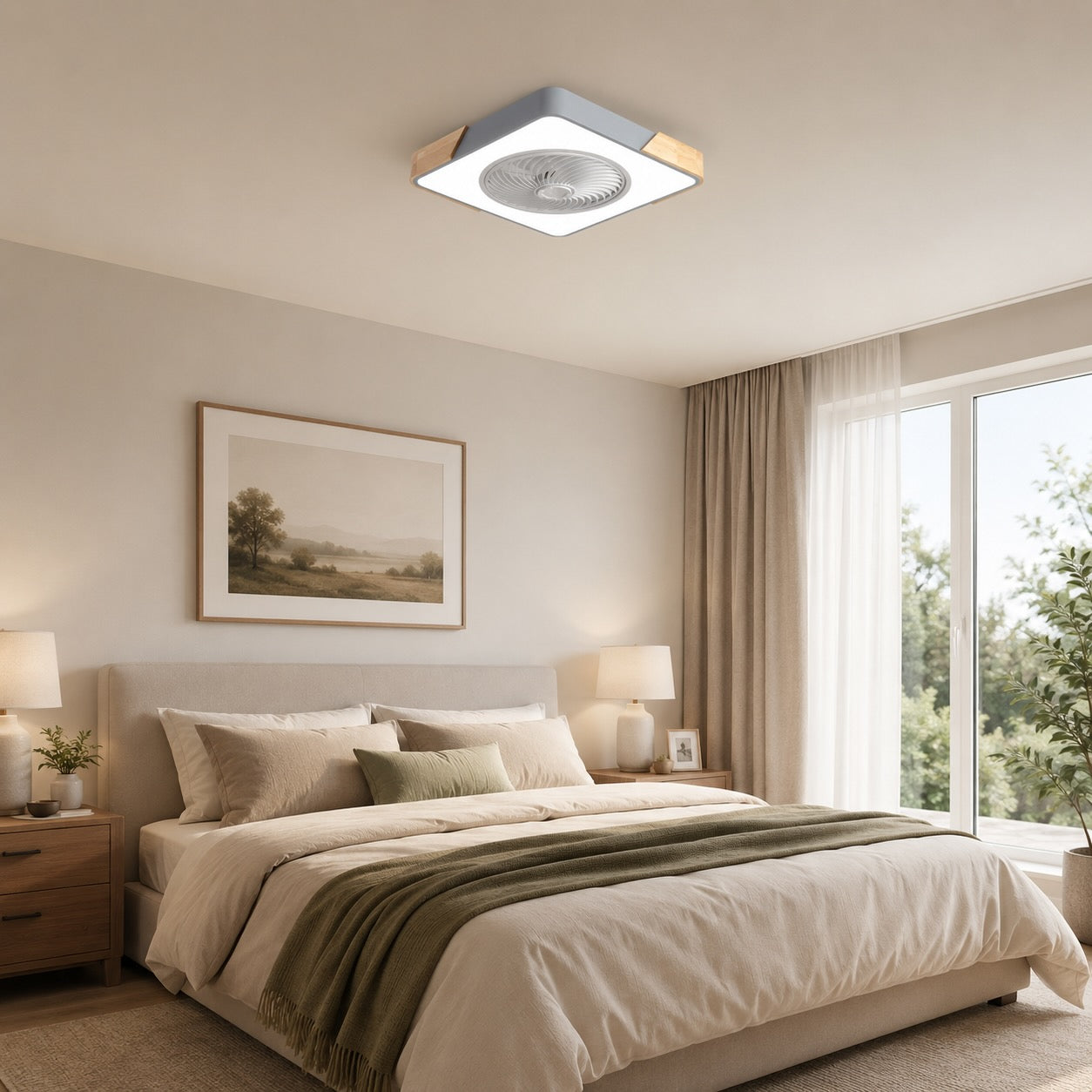 Moderner Deckenventilator ohne Flügel mit Beleuchtung, flache Montage, Eisenrahmen, dimmbare LED mit einstellbarer Farbtemperatur | ribuella
