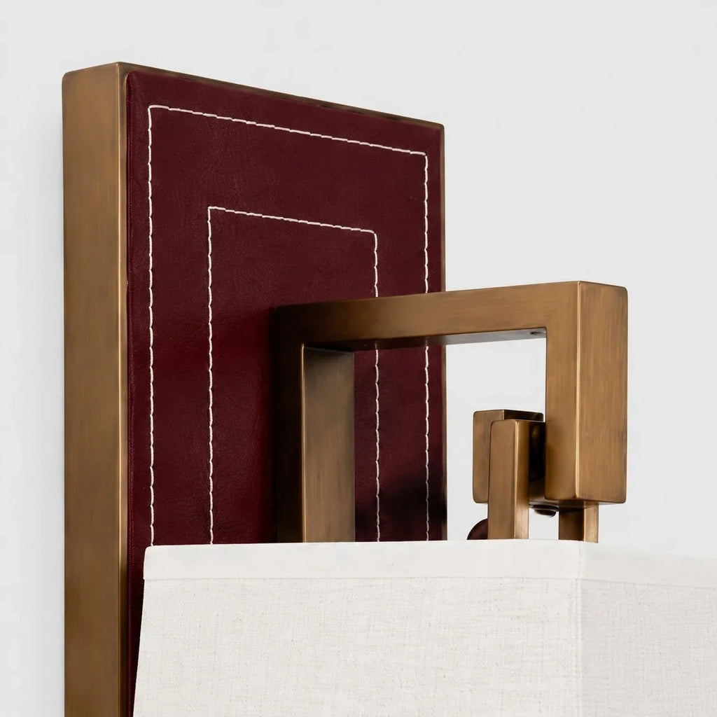 French Vintage Wall Sconce Wine Red Backplate And White Fabric Shade