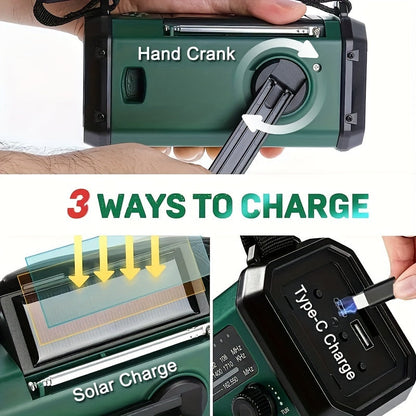 Survival Radio with 10,000 mAh Battery - Solar, Hand Crank & USB-C Charging - LED Torch, SOS Alert & Navigation | ribuella