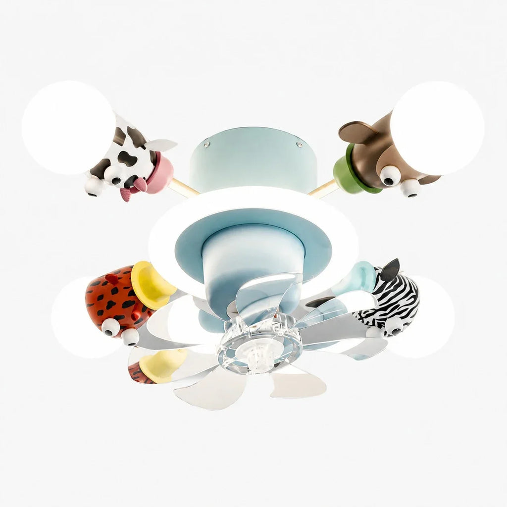 Kids Animal Ceiling Fan Light - Full-Spectrum Lighting, Globe Shades, Transparent Blades