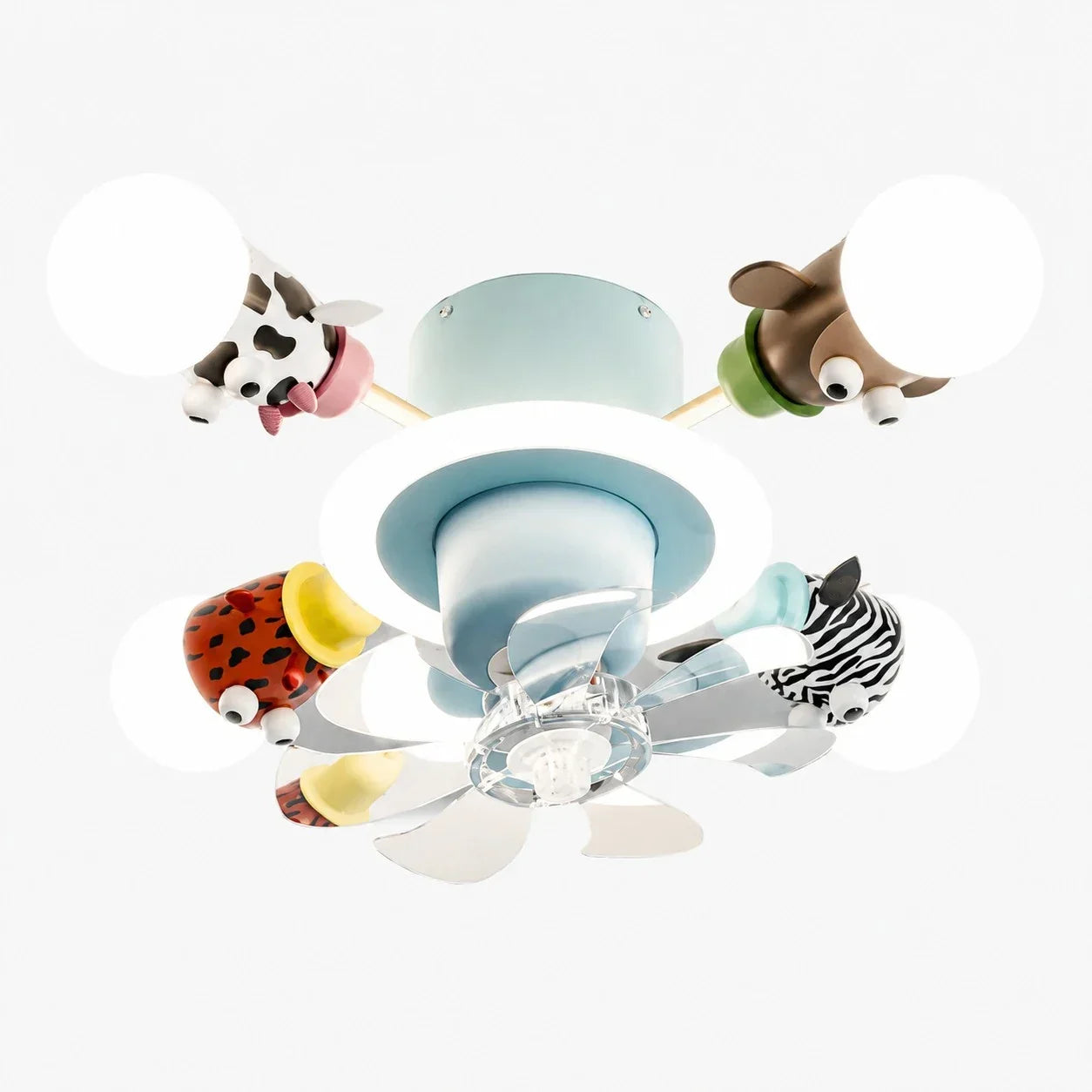 Kids Animal Ceiling Fan Light - Full-Spectrum Lighting, Globe Shades, Transparent Blades