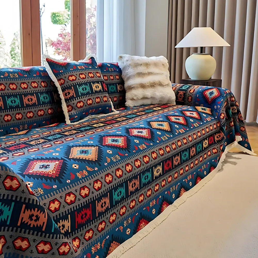 Boho Geometric Sofa Cover — Washable, Dustproof Couch Throw