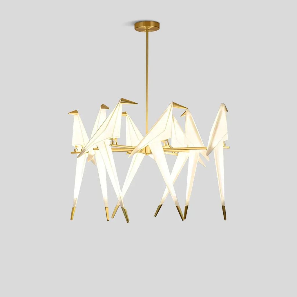Origami Paper Crane Chandelier With Sculptural Hanging Forms