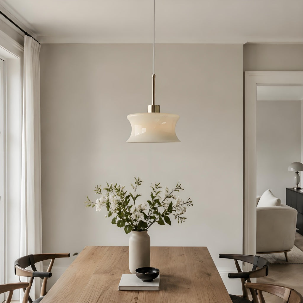 French Retro Glass Pendant Light, Compact Hourglass Shade, Slim Suspension