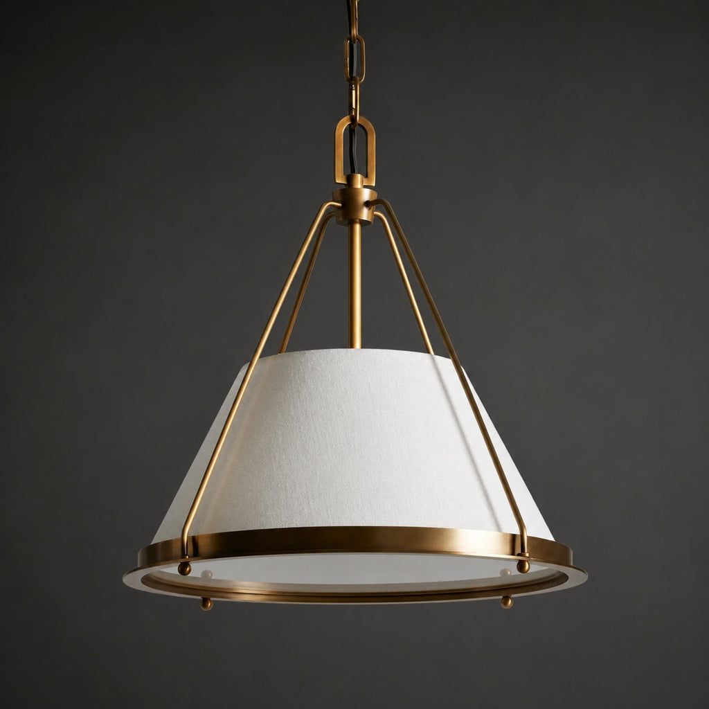 Suspension moderne en laiton, abat-jour suspendu en lin, luminaire à chaîne pour îlot de cuisine et salle à manger | ribuella