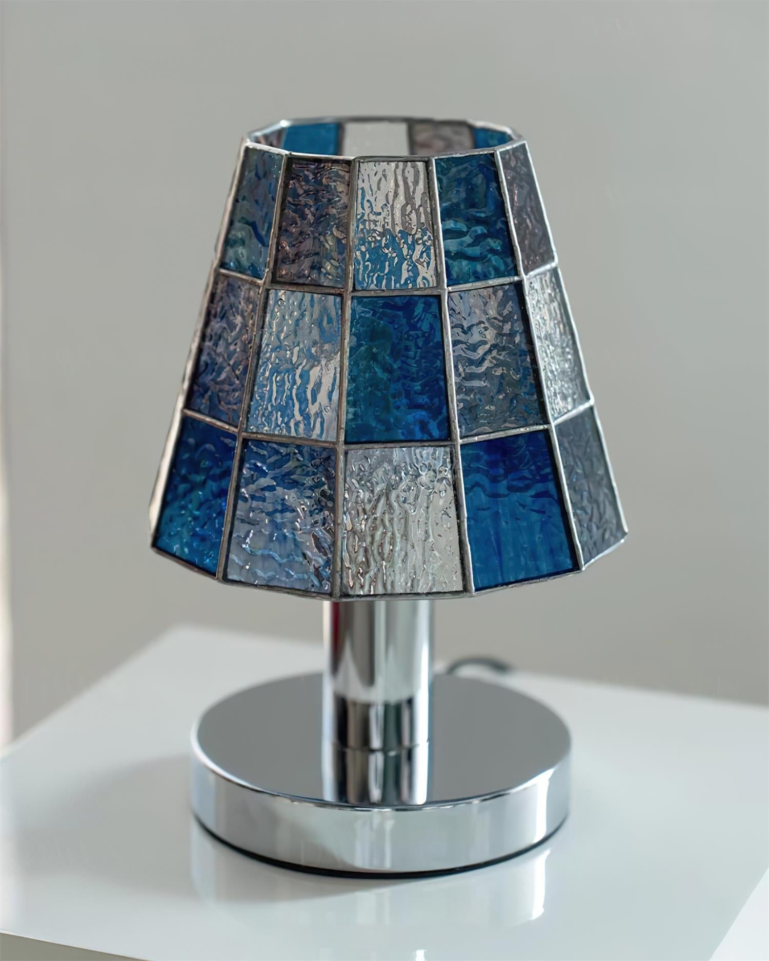 Fun Guy Table Lamp Contemporary Geometric Silhouette In Amber Blue And Clear Colors