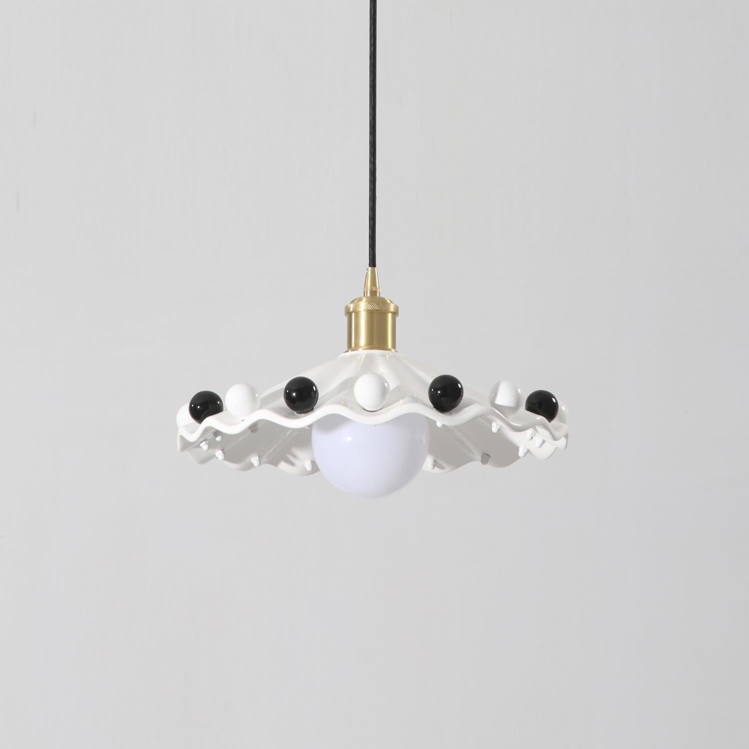 Fonthill Pendant Lamp, Sculpted Wavy Form, Glossy Bead Detail