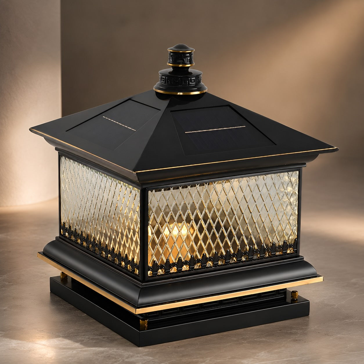 Moderne Solar-Gartenleuchten als Mastlampen aus Aluminium, LED, mit Fernbedienung und Diamantglas-Design | ribuella