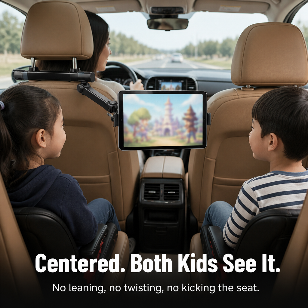 RoadEase | Position Your Tablet Right Between Both Headrests for Comfortable Backseat Viewing | ribuella