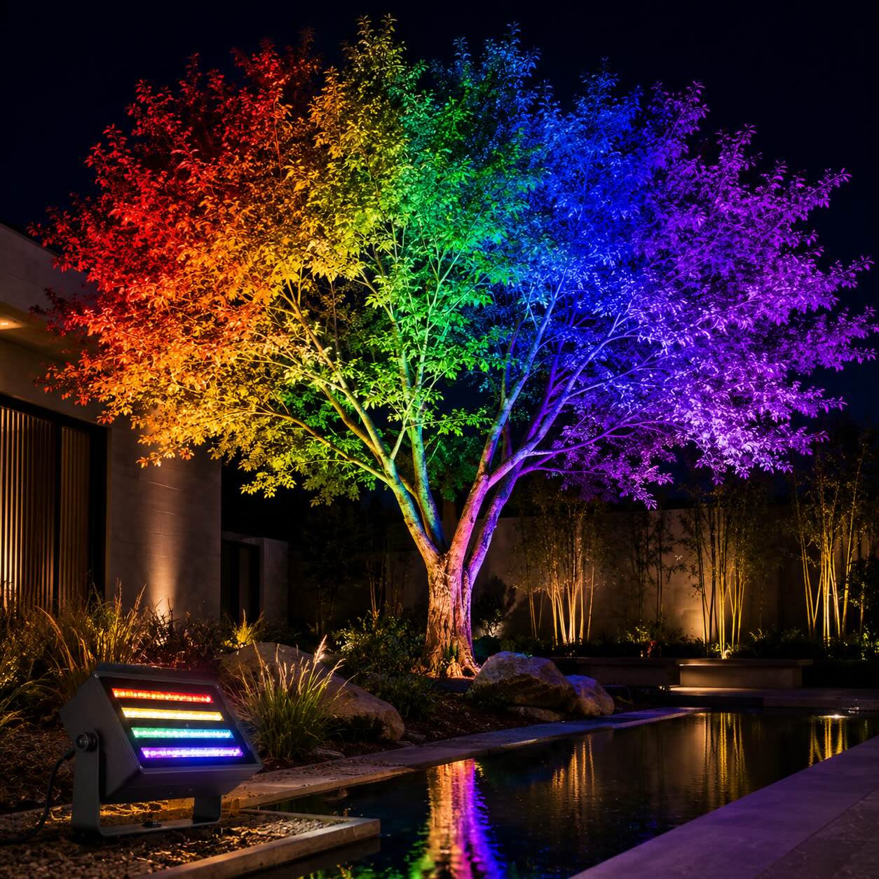 Modern Outdoor Flood Light Wall Mounted Aluminum RGB LED Waterproof 48W 72W | ribuella