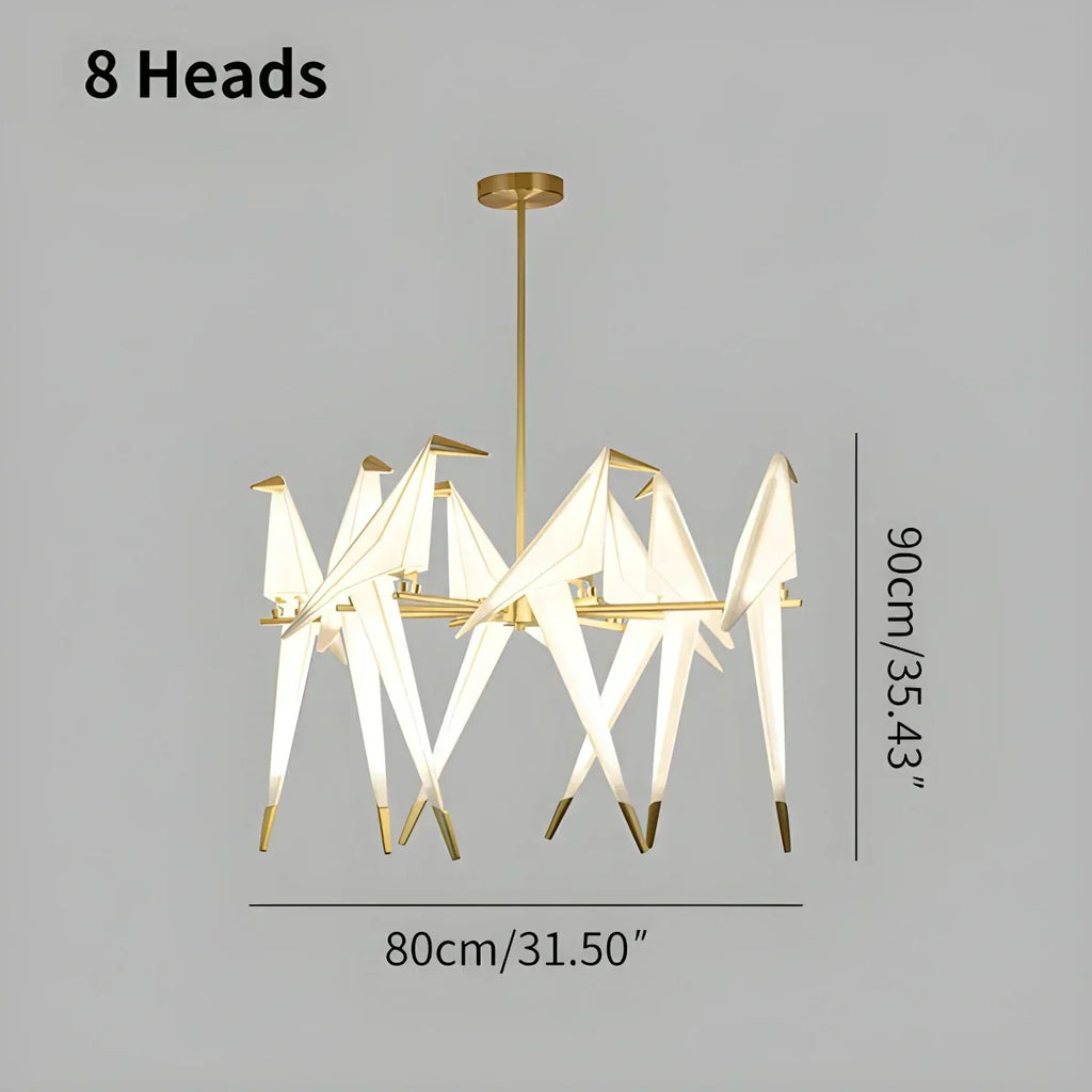 Origami Paper Crane Chandelier With Sculptural Hanging Forms