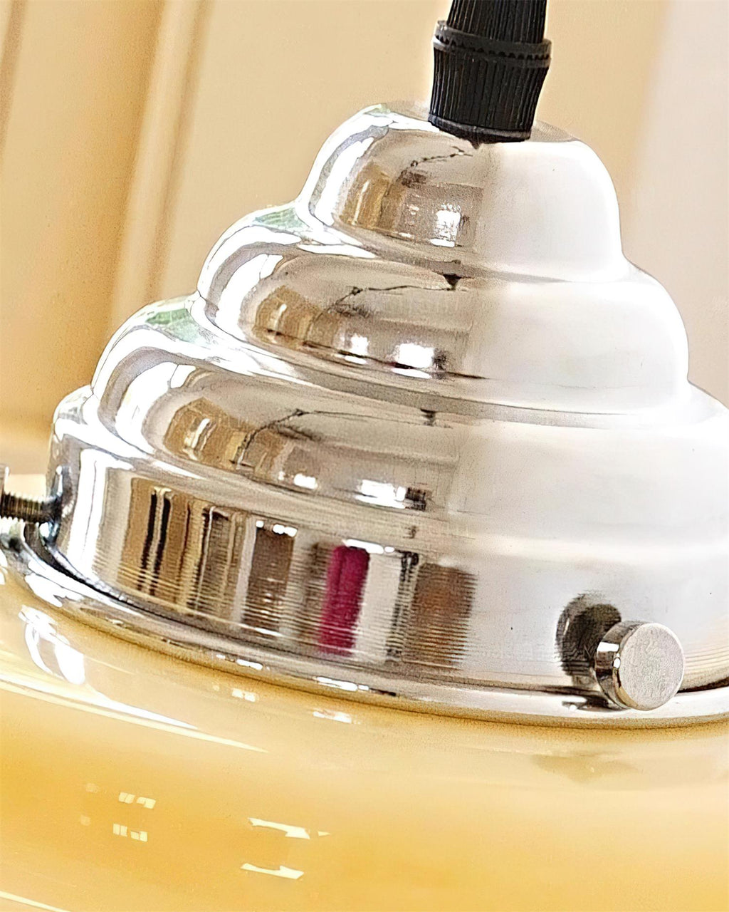 Gelato Pendant Lamp - Tiered Rippled Glass Shade Chrome Cap Red Or Beige